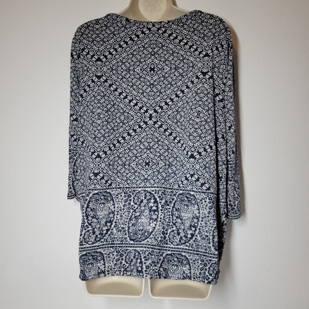 Lucky Brand Womens Sz 1X Blue Paisley Peasant Tunic Top Blouse Boho Hippie - Picture 2 of 10